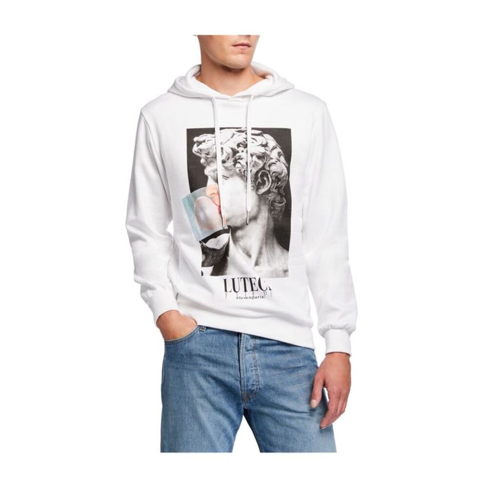 Elevenparis Mens Bubble Hoodie Sweatshirt, White, L, DM